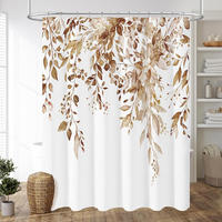 DUSCHVORHANG Braun Aquarell Blätter Blumen Pflanzen Muster wasserdicht Dekoration Badezimmer mit Haken - Braun, Textil (200/180cm) - MCBOSON