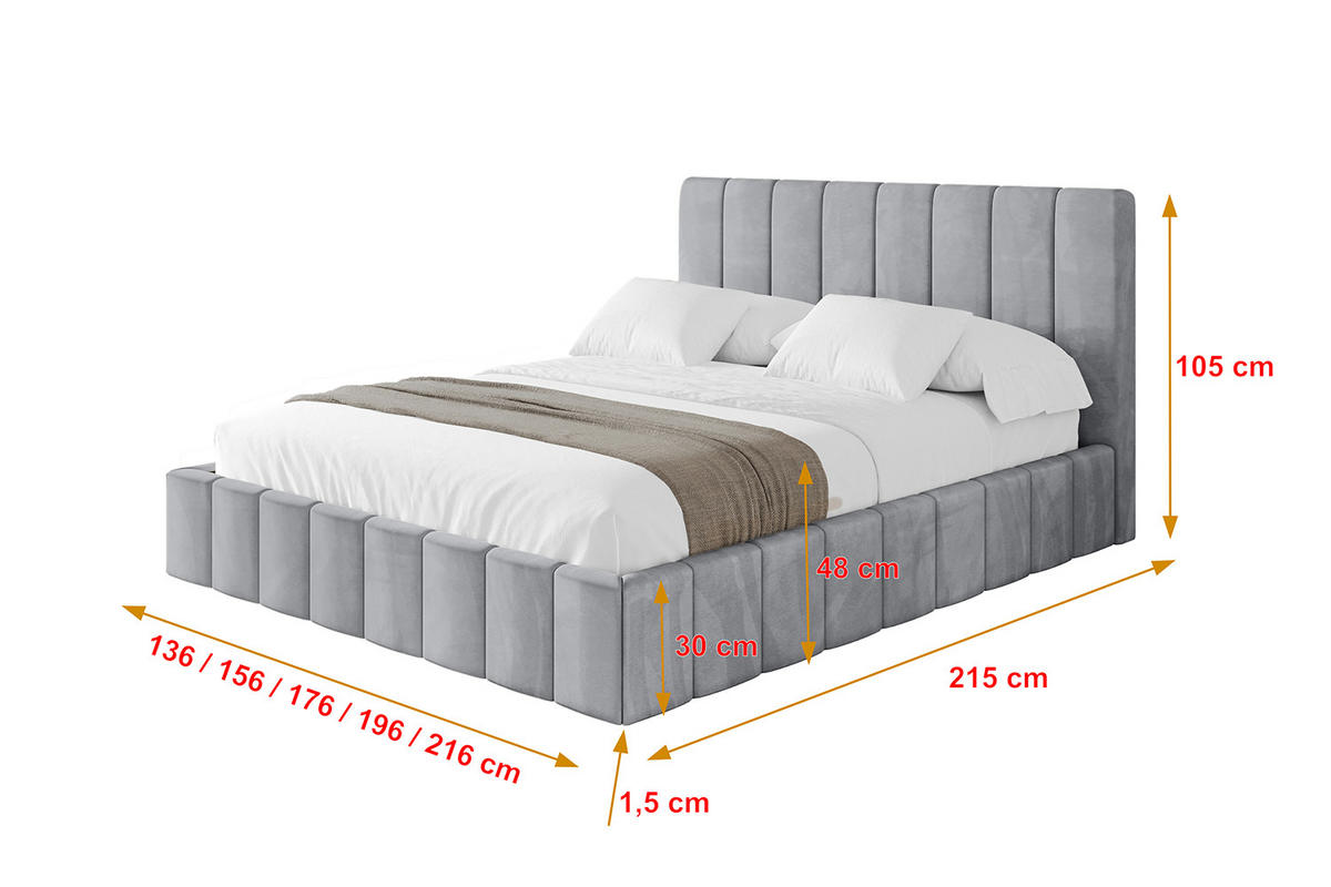POLSTERBETT mit Bettkasten und Lattenrost, Boxbett ohne Matratze - FINO 120x200 Hellgrau - Hellgrau, Holzwerkstoff/Textil (120/200cm) - ALTDECOR