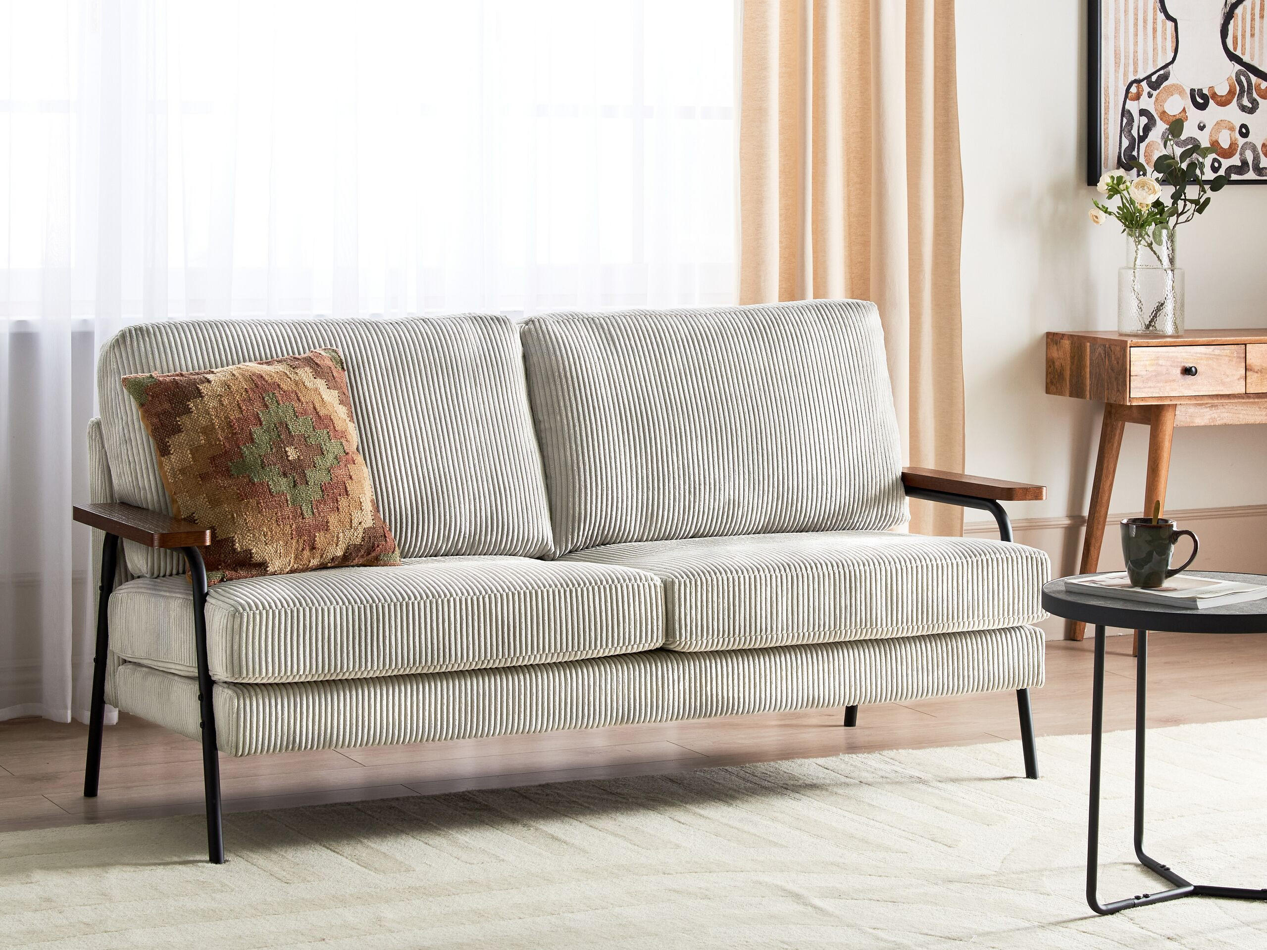 Thumbnail - Beliani 3-Sitzer-Sofa, Grau, Dunkelbraun, Schwarz, Textil, 181x89x80 cm, Wohnzimmer, Sofas & Couches, Sofas, 3-Sitzer So...