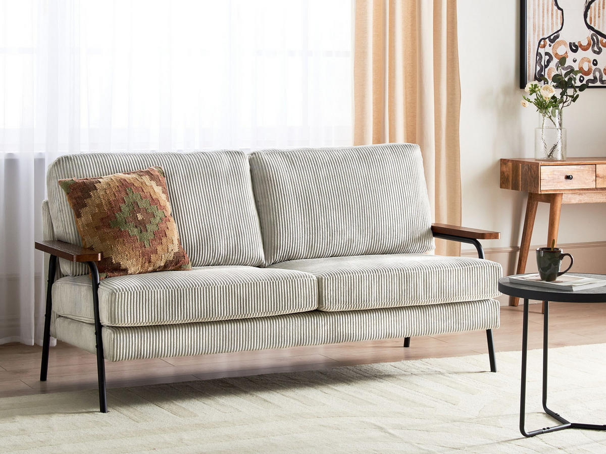 3-SITZER-SOFA Cord hellgrau Akranes - Dunkelbraun/Schwarz, Textil (181/89/80cm) - Beliani