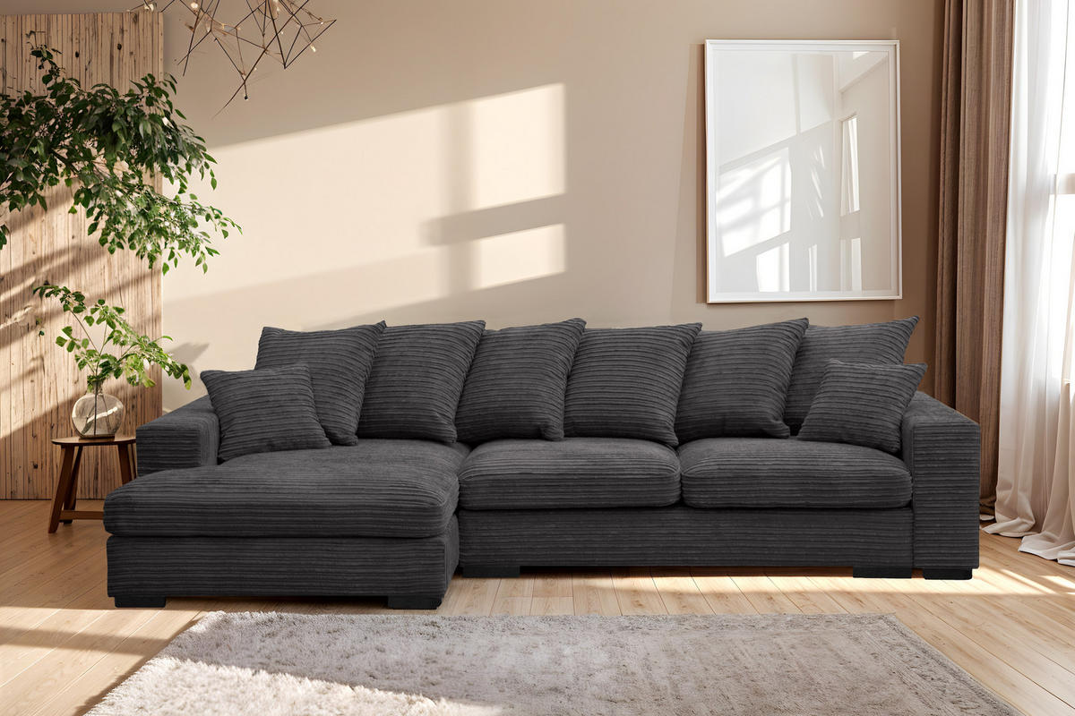 ECKSOFA Mit Schlaffunktion Und Bettkasten Couch L-form Gabon Stoff Zoom Graphit Links - Graphitfarben, Holz (155/285cm) - Kaiser Möbel