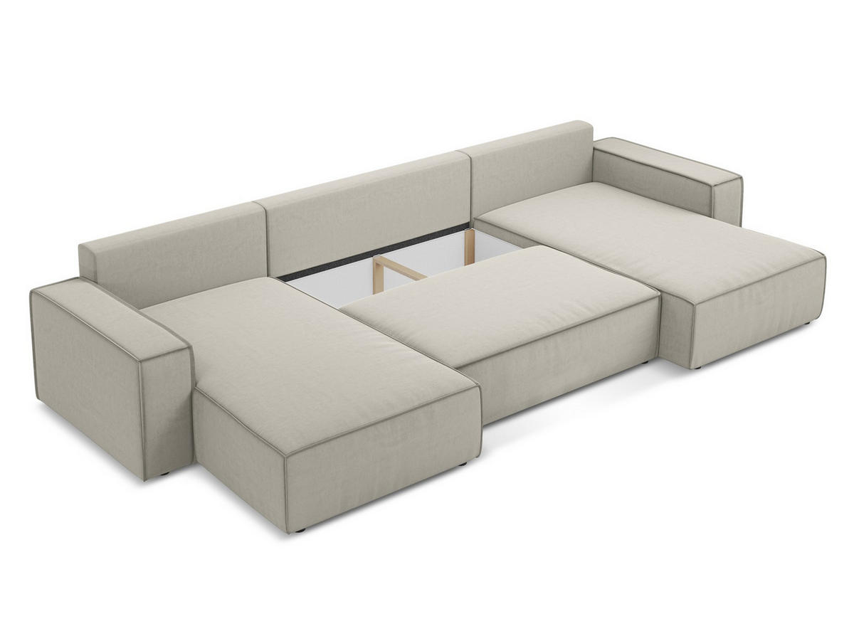 WOHNLANDSCHAFT Samt Stoff Creme - Perlmutt/Creme, Kunststoff/Textil (398/82/185cm) - Makamii
