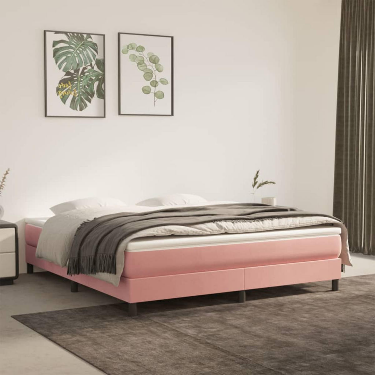 BOXSPRINGBETTGESTELL Rosa 160/200 Cm Samt - Pink, Textil (160/200cm) - vidaXL