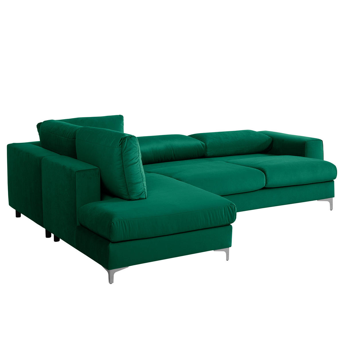 ECKSOFA mit Ottomane - Chromfarben/Olivgrün, Textil/Metall (302/1cm) - home24