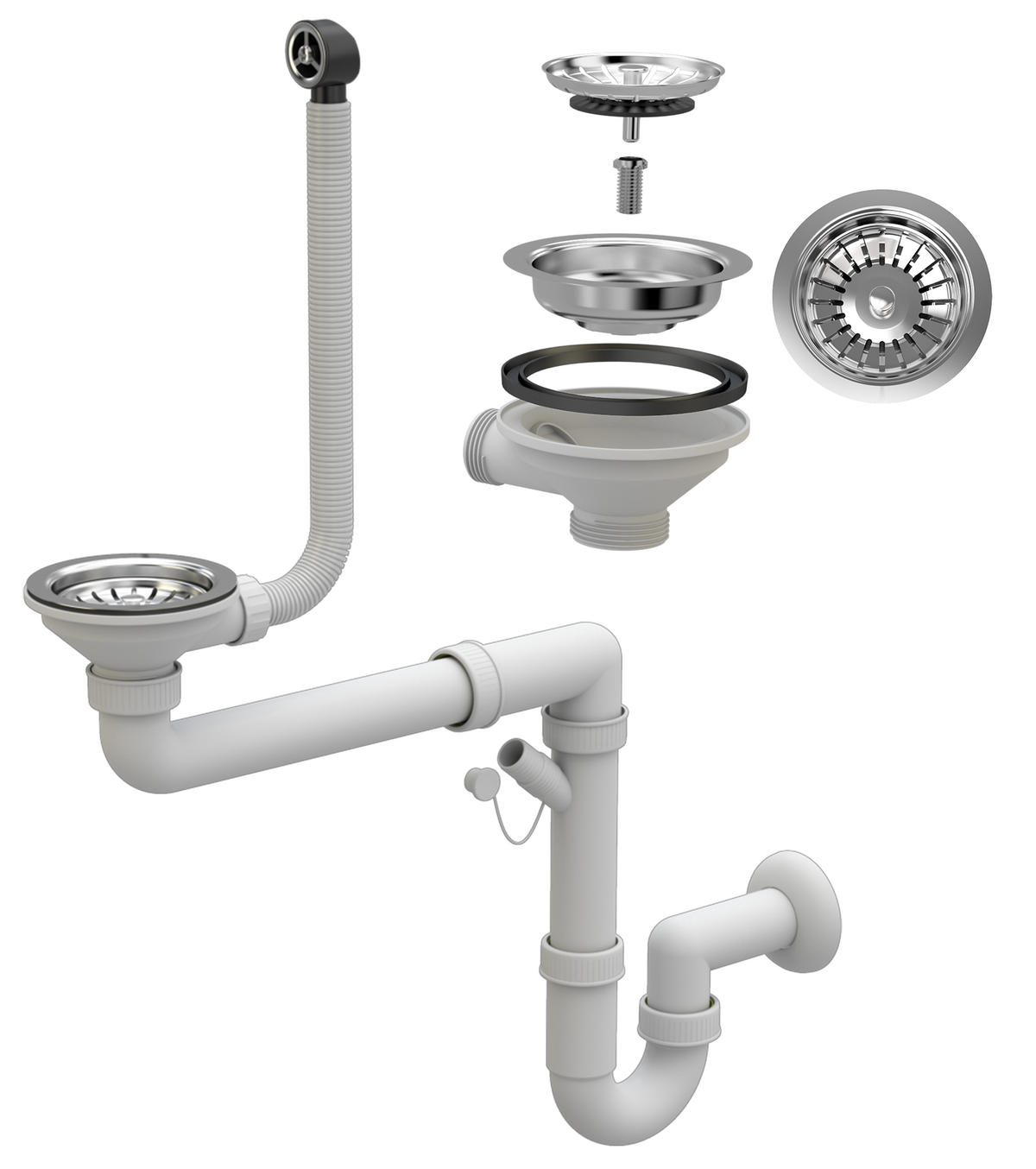 SPÜLBECKEN MILANO mit Batterie Siphon - Schwarz, Kunststoff/Stein (46/16/57cm) - Granitan