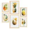POSTER Set Mit 6 Tropische Früchte Plakate Von Obst Gemüse & Gesunden Lebensmitteln Im Aquarell Kunst Auf Reinweißen A3 & A4 Rahmen Aus Hellem Holz - Beige, Papier (29/3cm) - Nacnic