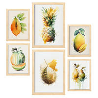 POSTER Set Mit 6 Tropische Früchte Plakate Von Obst Gemüse & Gesunden Lebensmitteln Im Aquarell Kunst Auf Reinweißen A3 & A4 Rahmen Aus Hellem Holz - Beige, Papier (29/3cm) - Nacnic