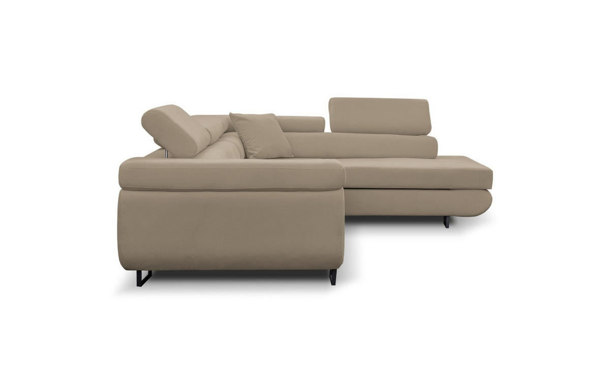 ECKSOFA Jerry in L-Form mit Schlaffunktion und Bettkasten, Farbe: Beige, Veloursstoff, Ottomane Rechts - Beige, Textil (275/202cm) - VENASI MÖBEL