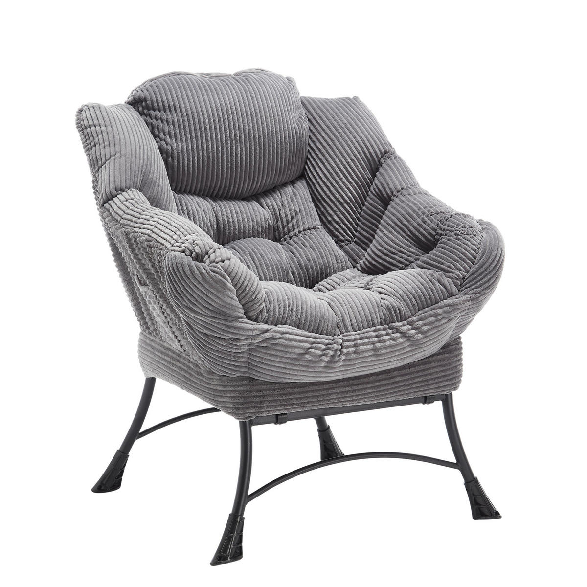 SESSELSET mit Hocker 69,9/64/95 cm in Grau mit Seitenfach und Stahlrahmen - Grau, Textil (69.9/95/64cm) - Flora Grace