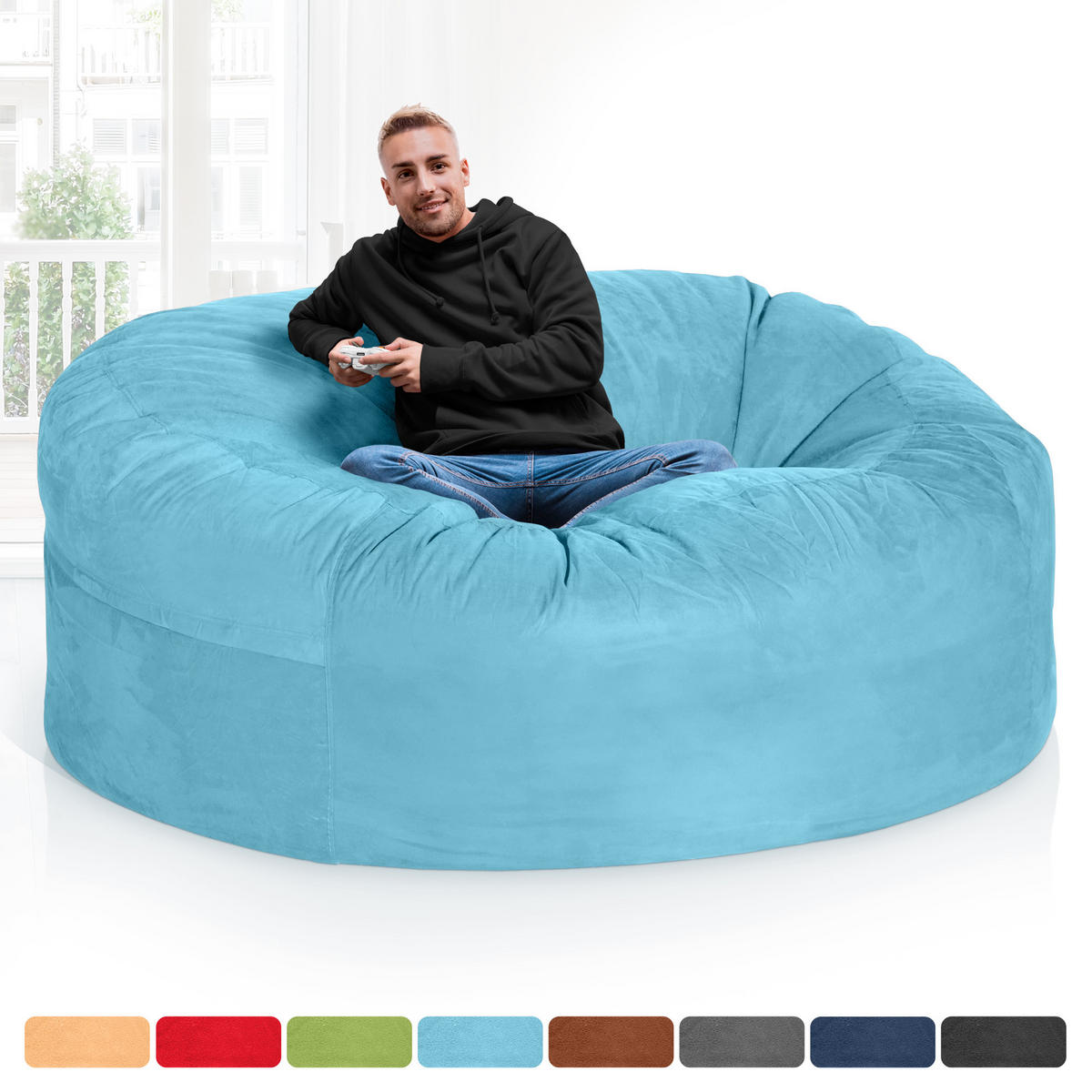 RIESEN-SITZSACK XXL JUMBO Velours 6ft - Hellblau, Textil (180/120/180cm) - Green Bean