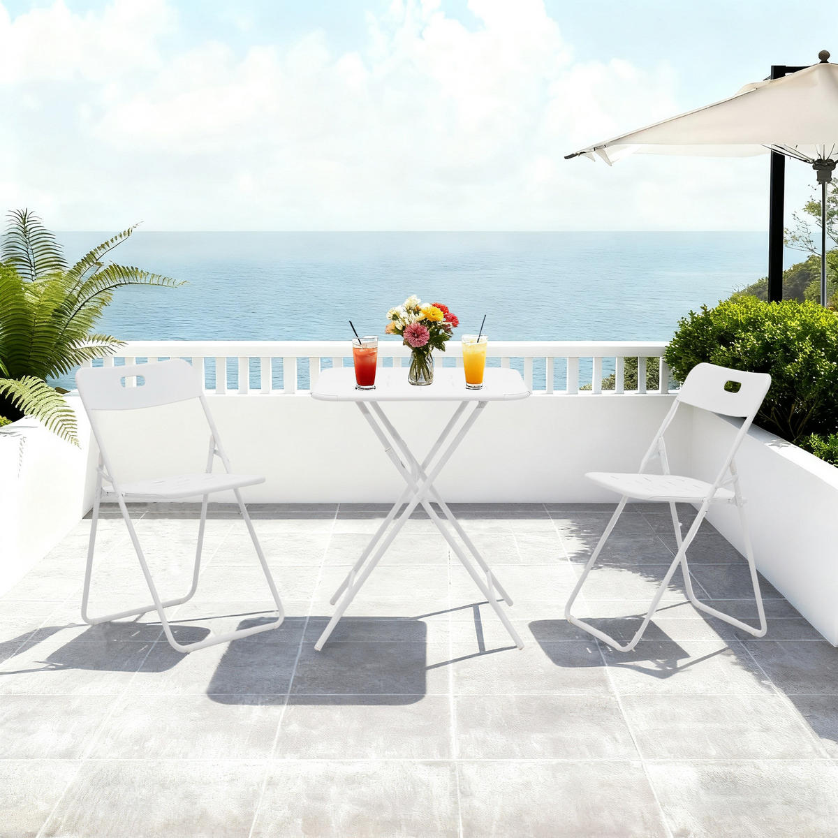 BALKONSET BISTRO SET,klappbar,Metall,für 2 Personen,Weiß - Weiß, Metall - LVHOM