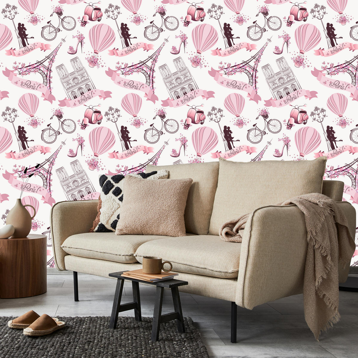 VLIESTAPETE Paris und Eiffelturm – Rosa, Grau, Weiß – 50x1000 cm - Rosa/Weiß, Papier (50/1000cm) - Muralo