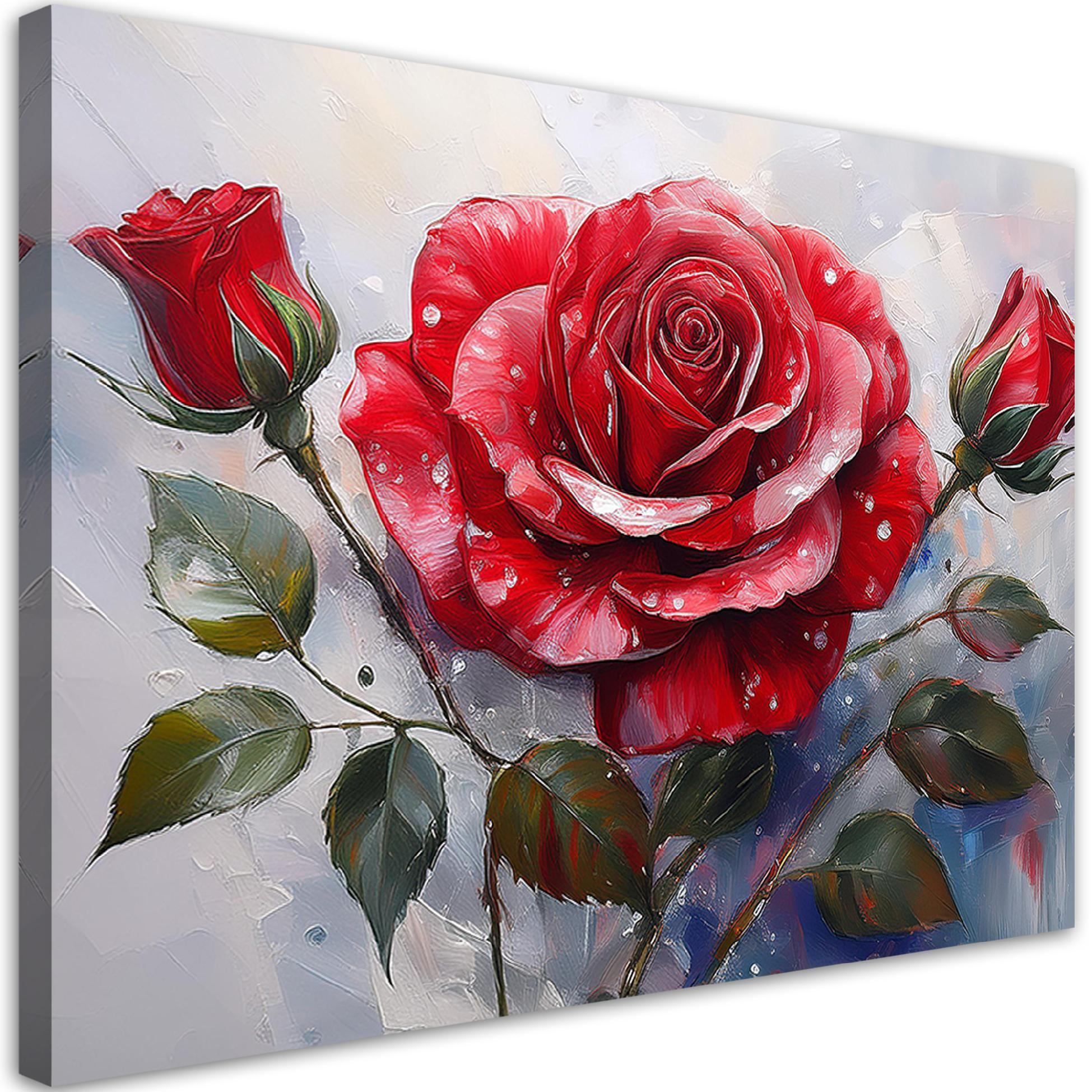 WANDBILD gemalte rote rose - Rot, Textil (60/40cm) - Feeby