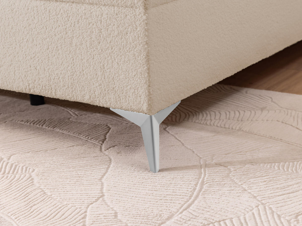 BOXBETT Sonna 160/200 cm Hellbeige Bouclé-Stoff mit abgerundetem Kopfteil und mit silbernen Metallfüßen - Beige/Silberfarben, Holz/Textil (160/200cm) - S-Style Möbel