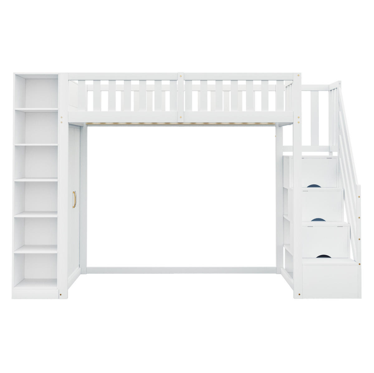 HOCHBETT 90/200 cm in Weiß mit Leiter, Kleiderschrank und Stauraum - Weiß, Holzwerkstoff (90/200cm) - BEAOK