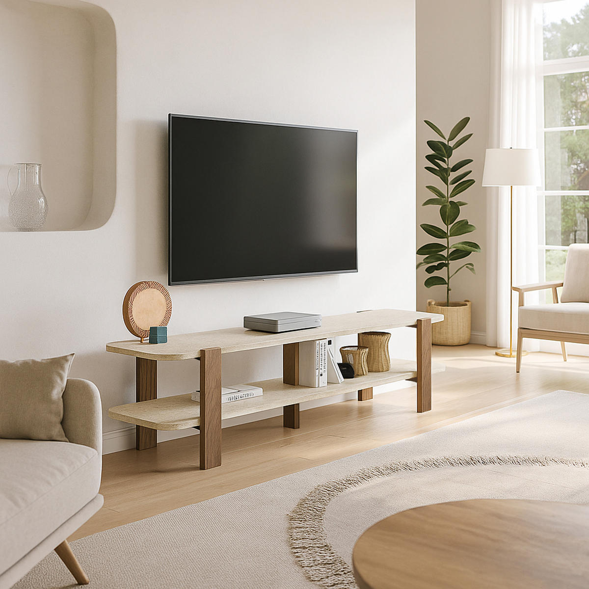 TV LOWBOARD Glam Granit Optik Travertin Braun - Beige/Braun, Holzwerkstoff (35/10/165cm) - moebel17