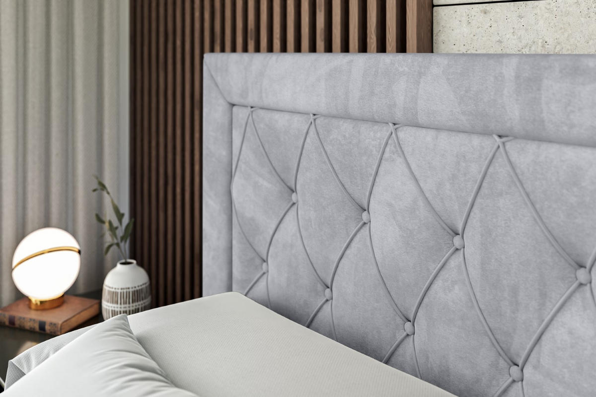 BOXBETT mit H4-Matratze und Lattenrost - NOEL - 200x200 Hellgrau - Hellgrau, Holzwerkstoff (200/200cm) - ALTDECOR