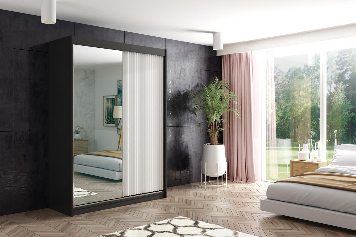 KLEIDERSCHRANK RYFLO - 150 - Schwarz|Weiß - Schwarz/Weiß, Holzwerkstoff (150/215/61cm) - ALTDECOR