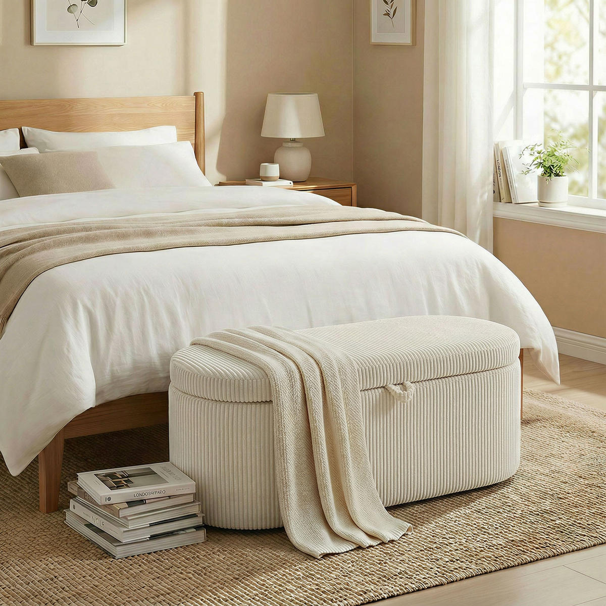 SITZBANK Polyester Beige - Beige/Schwarz, Kunststoff/Textil (51/49/105cm) - HOMCOM