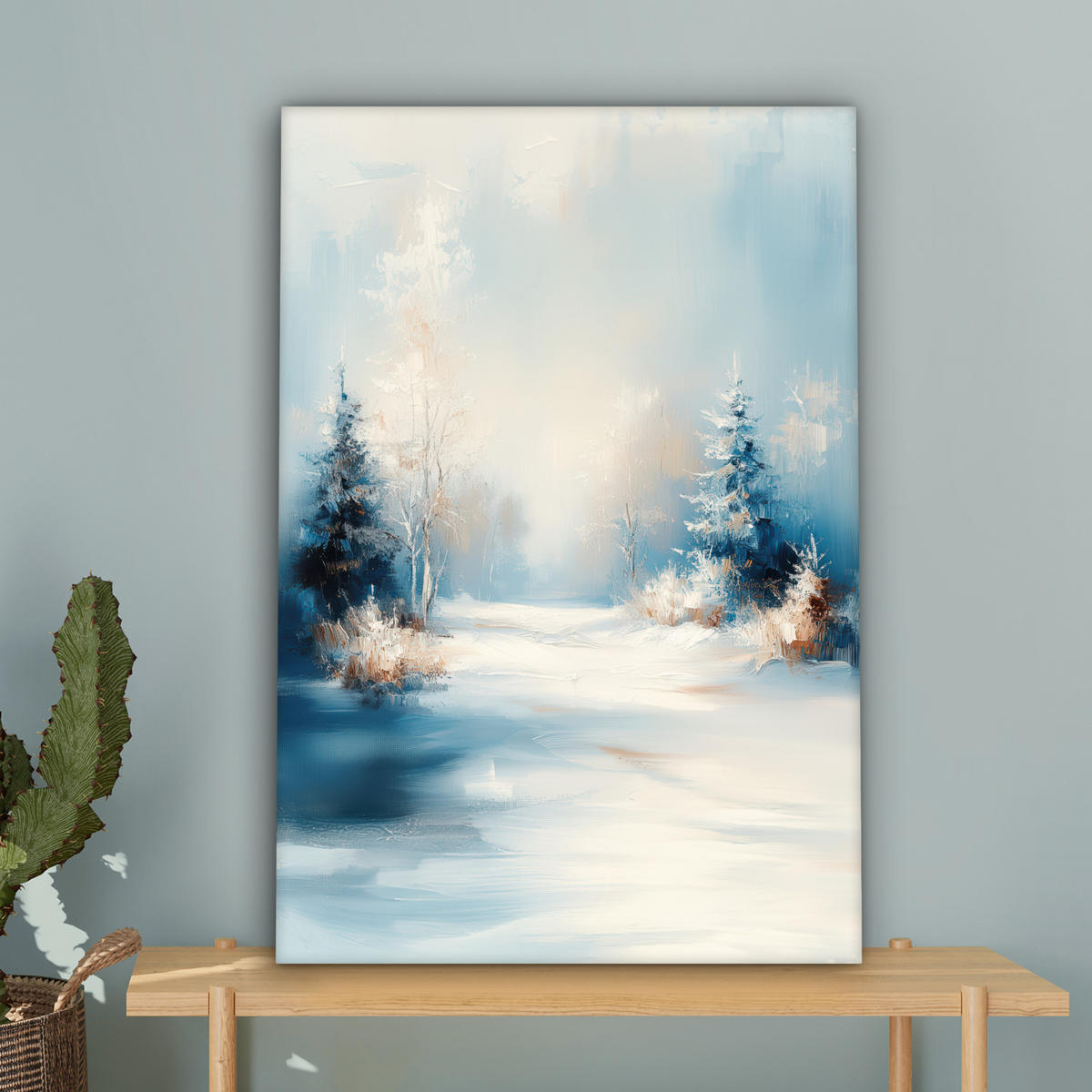 LEINWANDBILD Wald - Winter - Natur - Abstrakt - Schnee Wanddeko Schlafzimmer 60x90 cm - Weiß, Textil (60/90cm) - MuchoWow