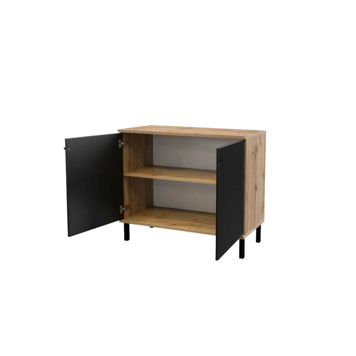 KOMMODE DRAVEN 100/85/45cm mit Schubladen 2 Türen Eiche Wotan - Eiche Wotan/Schwarz, Holzwerkstoff (100/85/45cm) - MASSENO