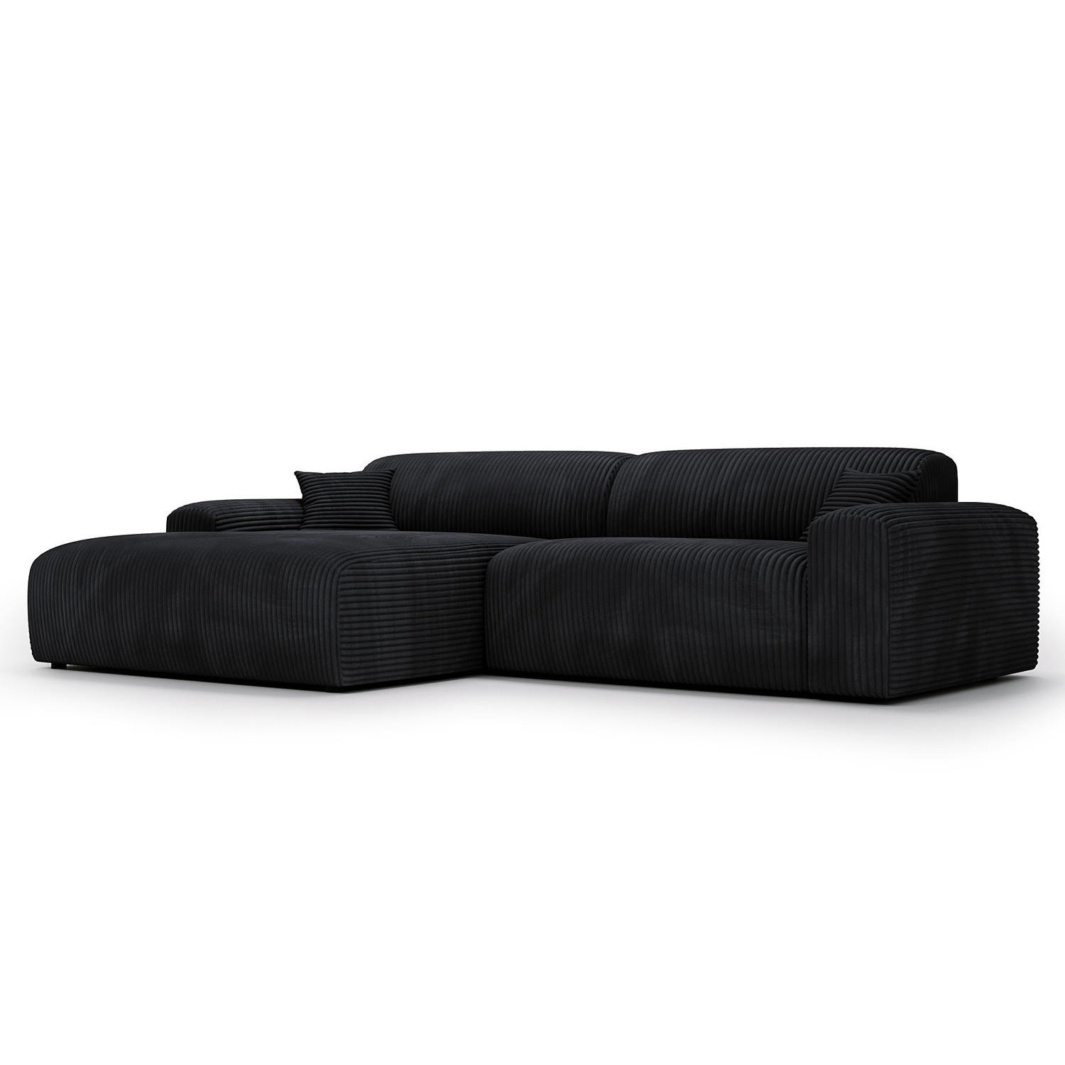 ECKSOFA mit Longchair - Cord - Schwarz, Kunststoff/Textil (284/178cm) - home24