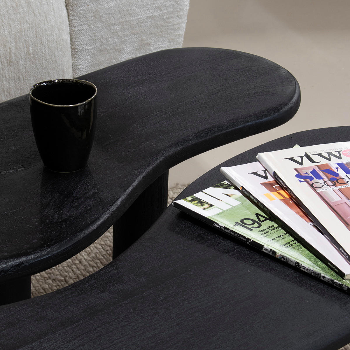 COUCHTISCH 2er Set aus Mangoholz, schwarz - Schwarz, Holz (120/65/38cm) - Giga Meubel