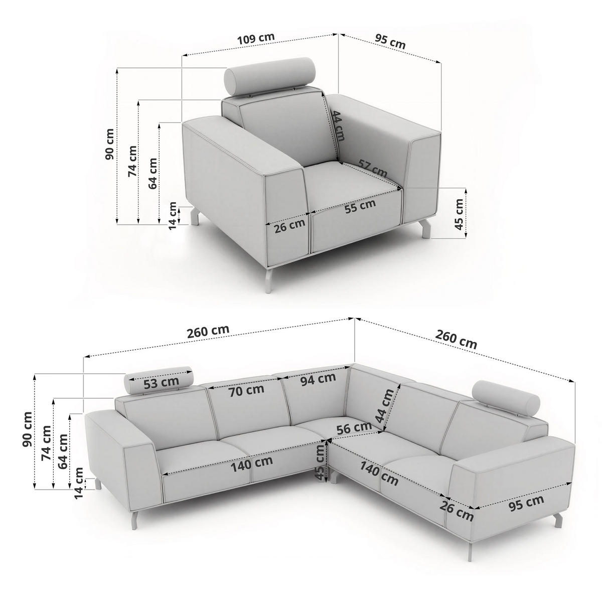 SEDACIA ZOSTAVA L+1 VESANO - Béžová Manšester - čierna/krémová, kov/textil (260/90/260cm) - MKS