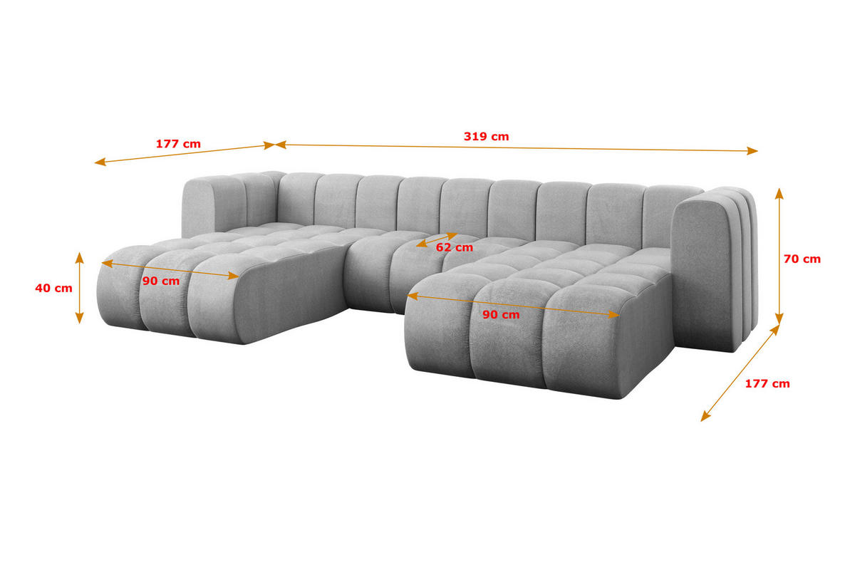 WOHNLANDSCHAFT modulares Sofa Joren-U1 - 319x177x70 cm Grau - Hellgrau, Holzwerkstoff/Textil (319/70/177cm) - ALTDECOR