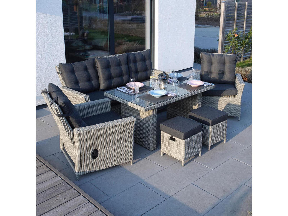 GARTEN-SITZGRUPPE Asti Grau Polyrattan für 7 Personen - Grau, Naturmaterialien - Green Spirit