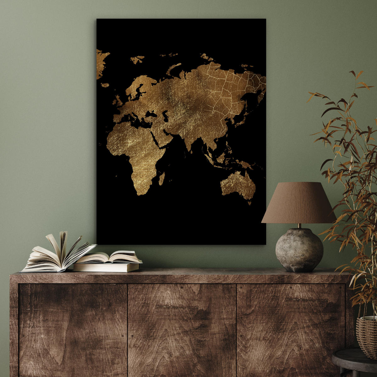 KOVOVÝ OBRAZ Mapa sveta - Zlato - Luxus - Zem - Čierna 60x80 cm - zlatá, kov (60/80cm) - MuchoWow