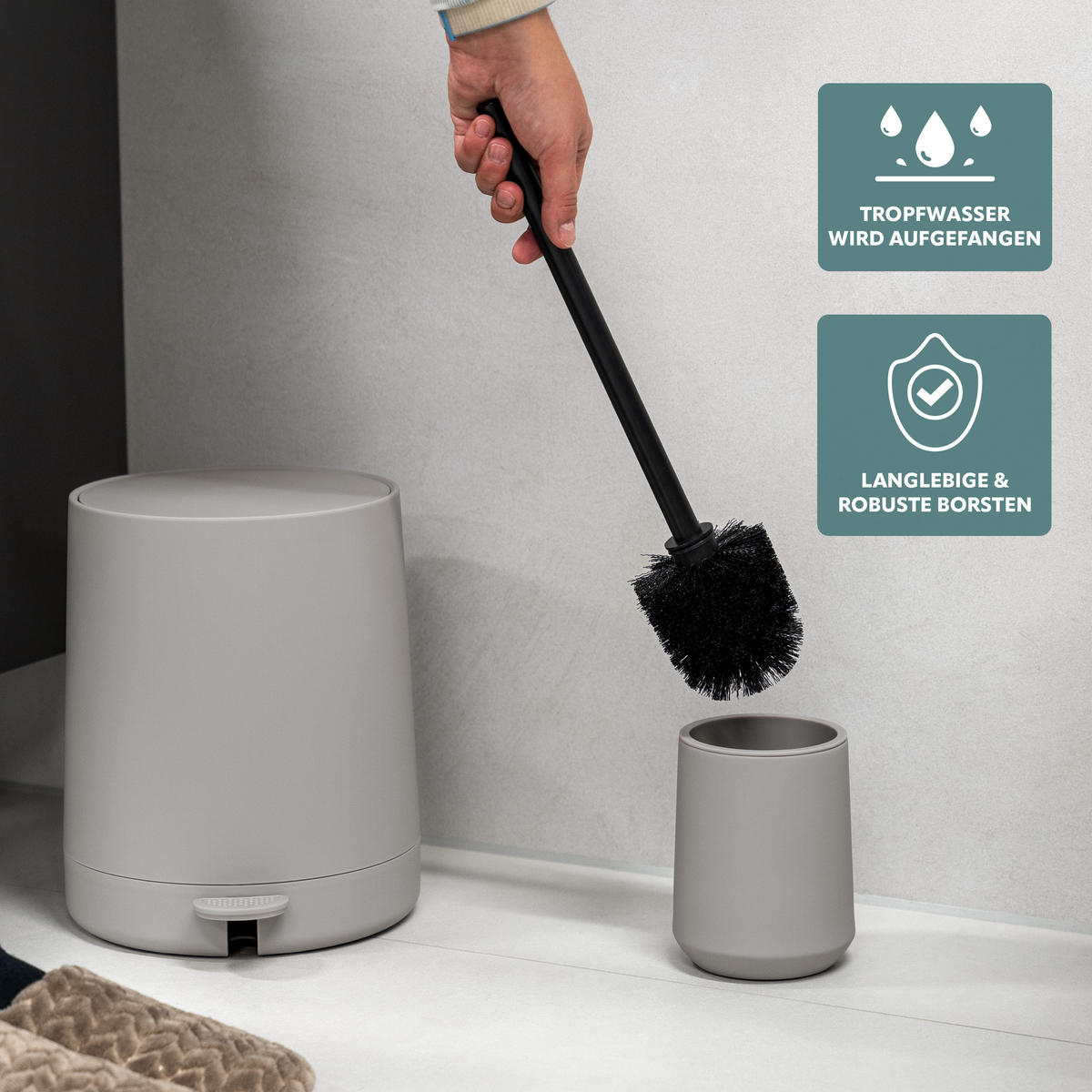 WC-GARNITUR TESERO, Kunststoff, taupe - Taupe, Kunststoff (10.5/39.5/10.5cm) - eluno
