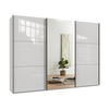 SCHWEBETÜRENSCHRANK 3-türig B300/H216/T65 cm in Weiß mit Glasfront und Spiegel inkl. Vollausstattung / 22039 - Schwarz/Weiß, Holzwerkstoff/Metall (300/216/65cm) - luma-home