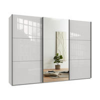 SCHWEBETÜRENSCHRANK 3-türig B300/H216/T65 cm in Weiß mit Glasfront und Spiegel inkl. Vollausstattung / 22039 - Schwarz/Weiß, Holzwerkstoff/Metall (300/216/65cm) - luma-home