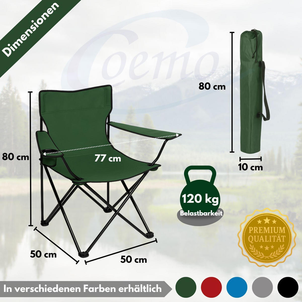 CAMPINGSTUHL FALTBAR in Grün - Grün, Metall (50/80/50cm) - Coemo
