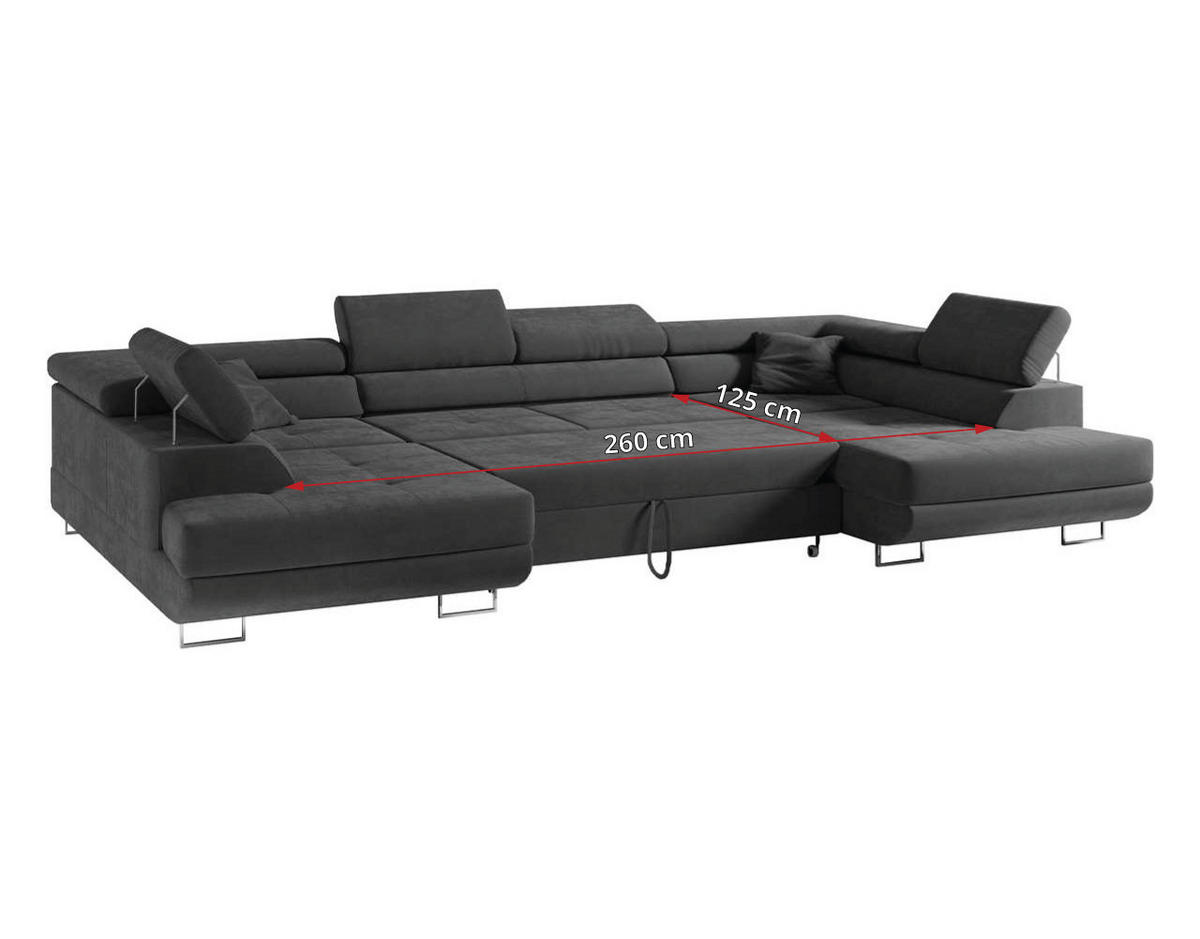 WOHNLANDSCHAFT GUSTAW U Dunkelgrau Velvet - Dunkelgrau/Silberfarben, Textil/Metall (340/55/205cm) - MKS