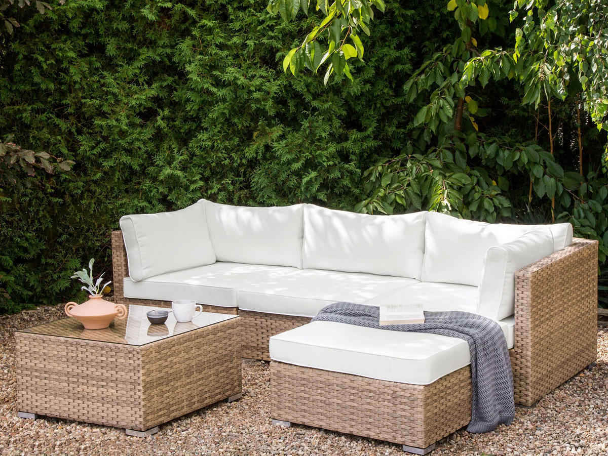 LOUNGE-SET 4-Sitzer Naturfarben Sano - Weiß/Naturfarben, Kunststoff - Beliani