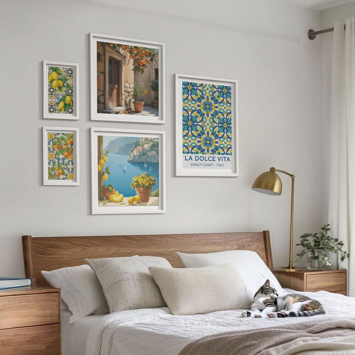 BILDER SET 5er Set - 50x50 cm & 20x30 cm & 40x60 cm Weißer Rahmen - Farbenfrohe abstrakte Zitrusfrüchte - Weiß, Kunststoff (40/60cm) - TULUP