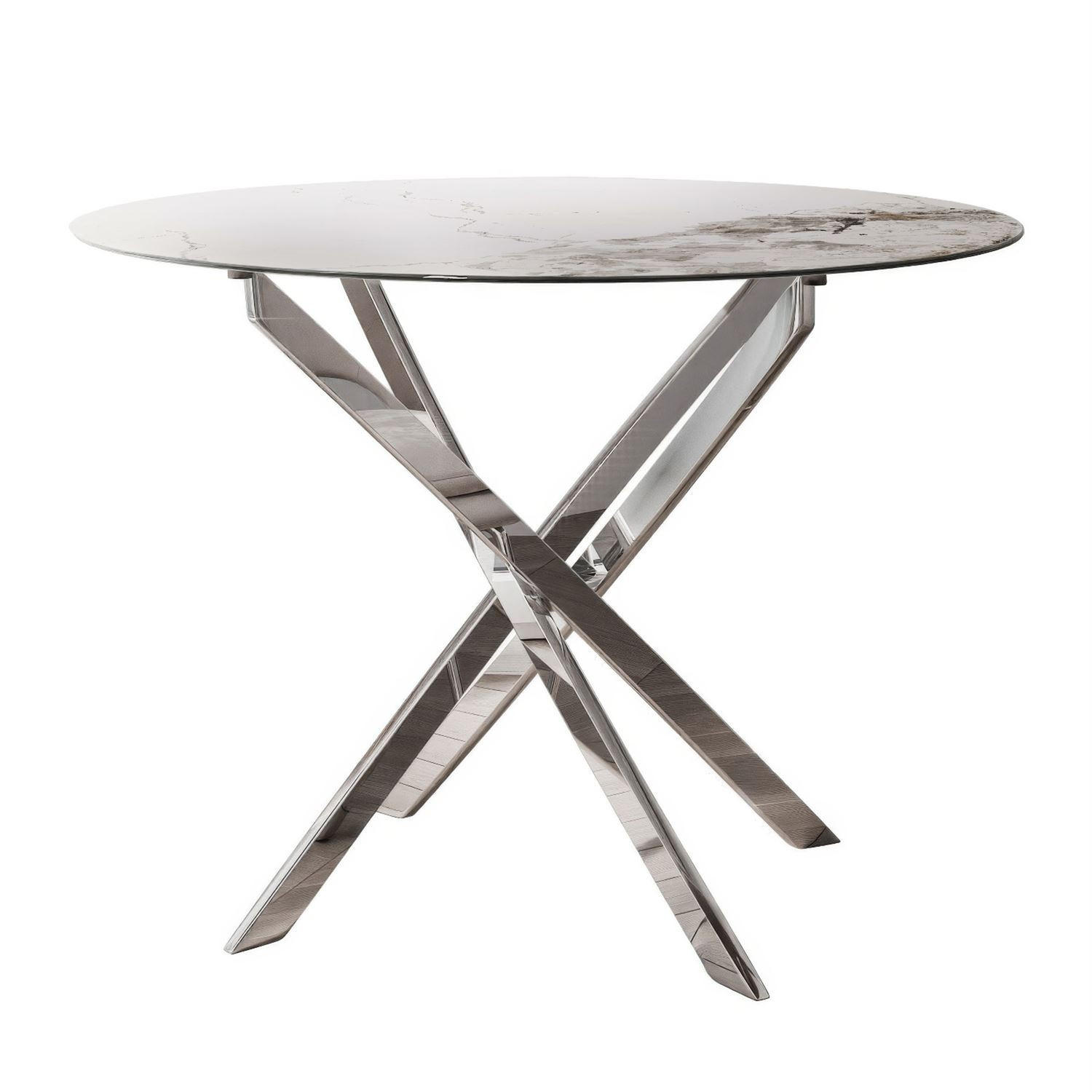  ESSTISCH BEIRA Runder Tisch 90 cm mit Keramikplatte und Chrom Tischbeine - Chromfarben/Silberfarben, Metall (90/90/72cm) - Lookway