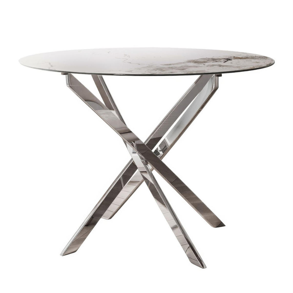  ESSTISCH BEIRA Runder Tisch 90 cm mit Keramikplatte und Chrom Tischbeine - Chromfarben/Silberfarben, Metall (90/90/72cm) - Lookway