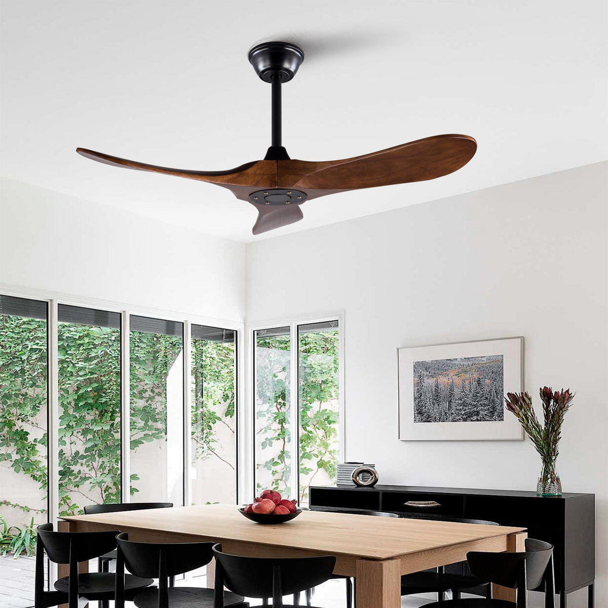 DECKENVENTILATOR 42Zoll Holzflügel Propeller Design Fernbedienung - Schwarz, Kunststoff (107/107/32cm) - CASIVA
