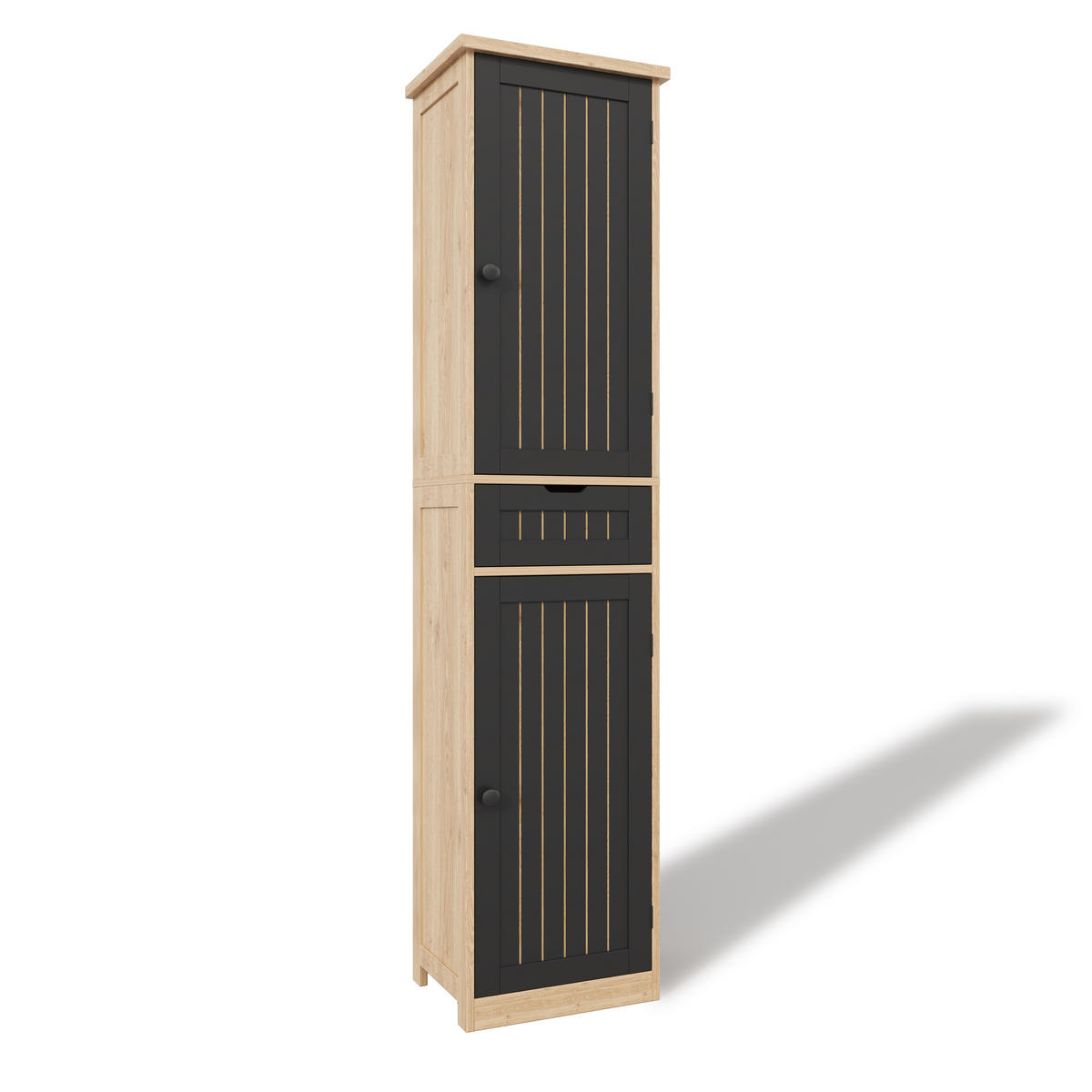 GESCHIRRSCHRANK 170 cm MDF Natur Schwarz mit Türen und verstellbaren Böden - Schwarz, Holzwerkstoff (30/170/40cm) - Korfee