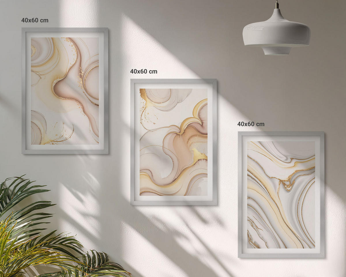 WANDBILDER 3er Set - 40x60 cm Silberner Rahmen - Lineare abstrakte Motive - Silberfarben, Kunststoff (40/60cm) - ArtPrintCave