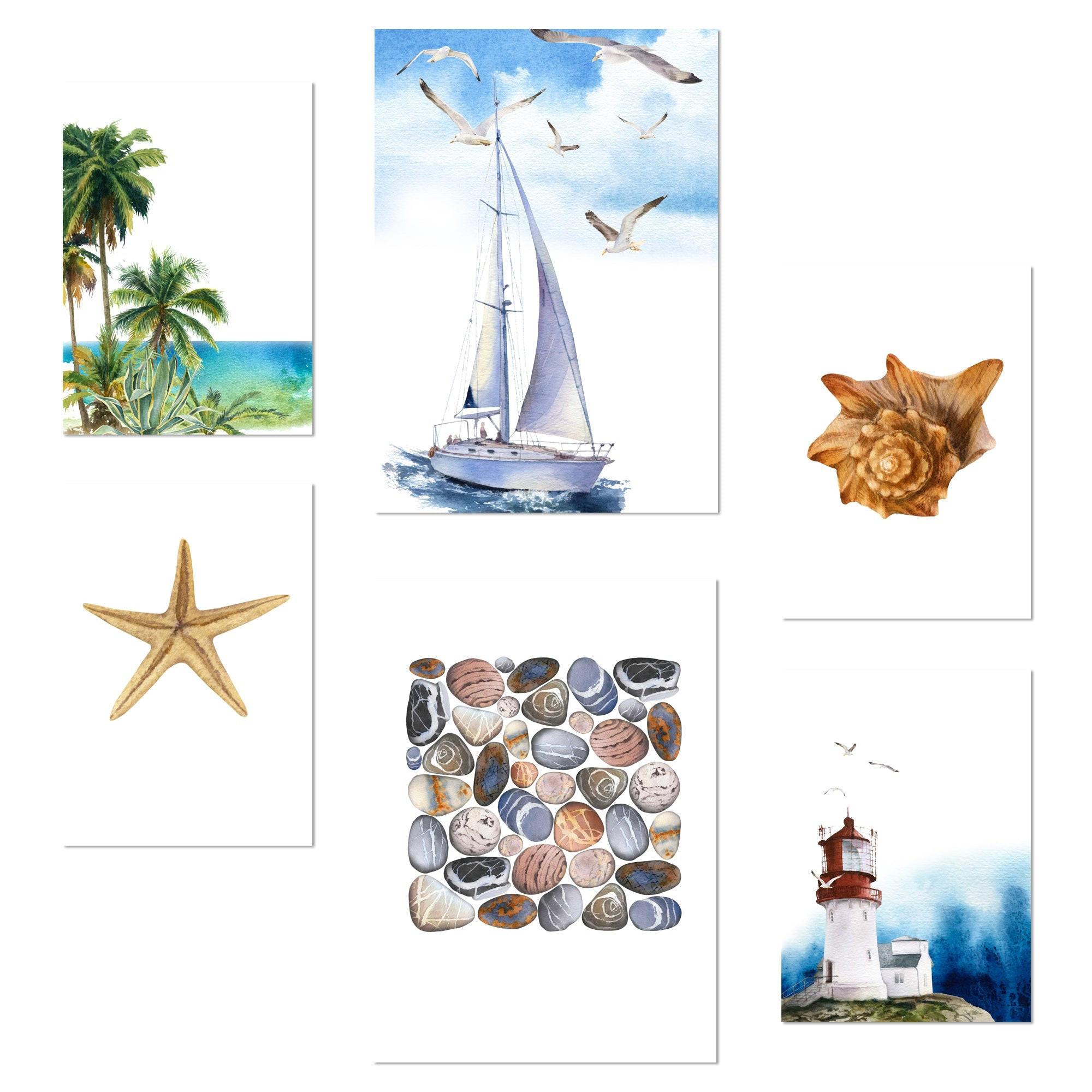 POSTER Set Mit 6 Dekoratives, Blatt Mit Marineblauer A3 & A4 Rahmenlos - Klar, Papier (29/3cm) - Nacnic