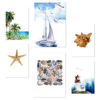 POSTER Set Mit 6 Dekoratives, Blatt Mit Marineblauer A3 & A4 Rahmenlos - Klar, Papier (29/3cm) - Nacnic