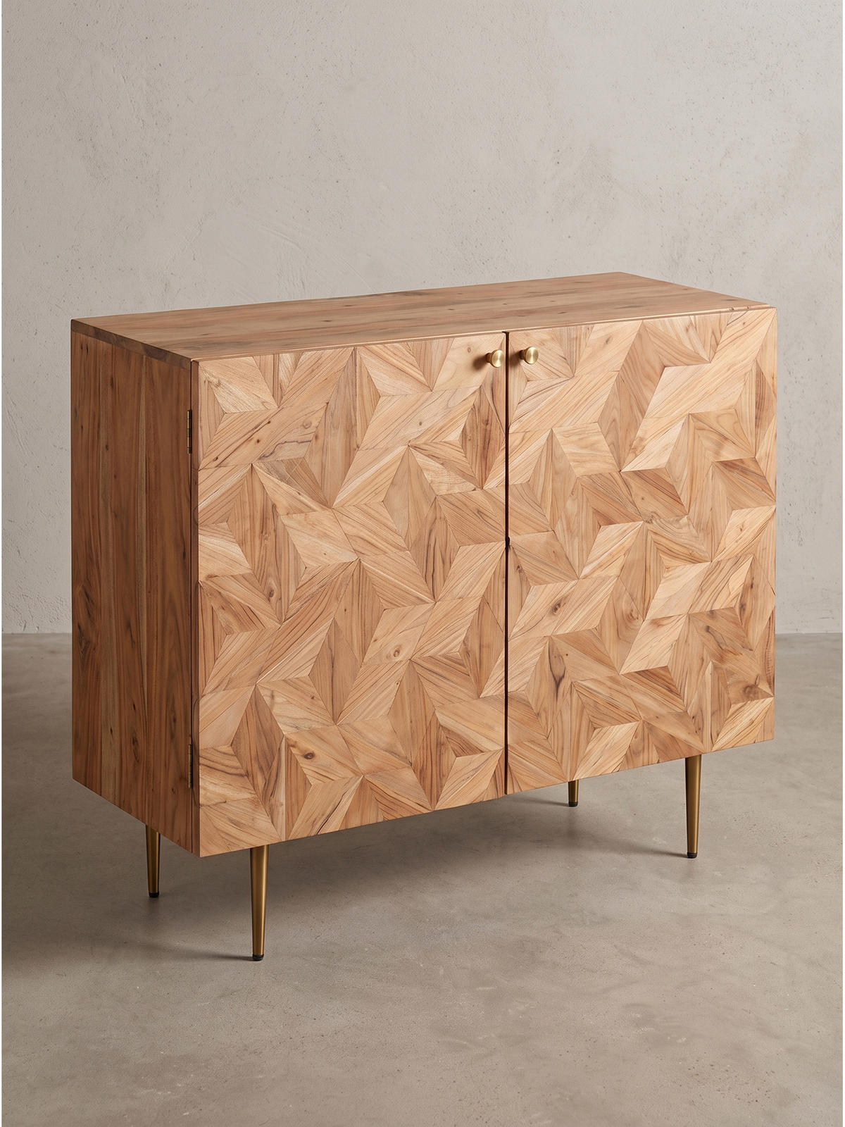 HAUSBAR MERTOLA, Akazie Massivholz, mit Holzstruktur, 90 x 45 x 78 cm - Goldfarben/Akaziefarben, Holz/Metall (90/78/45cm) - KADIMA DESIGN