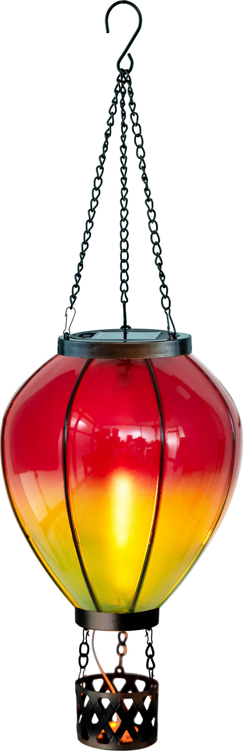 LED-SOLAR Laterne Heißluftballon Metall-Kunststoff Ø19x58cm Rot Grün XL - Multicolor, Kunststoff (19/19/58cm) - Northpoint