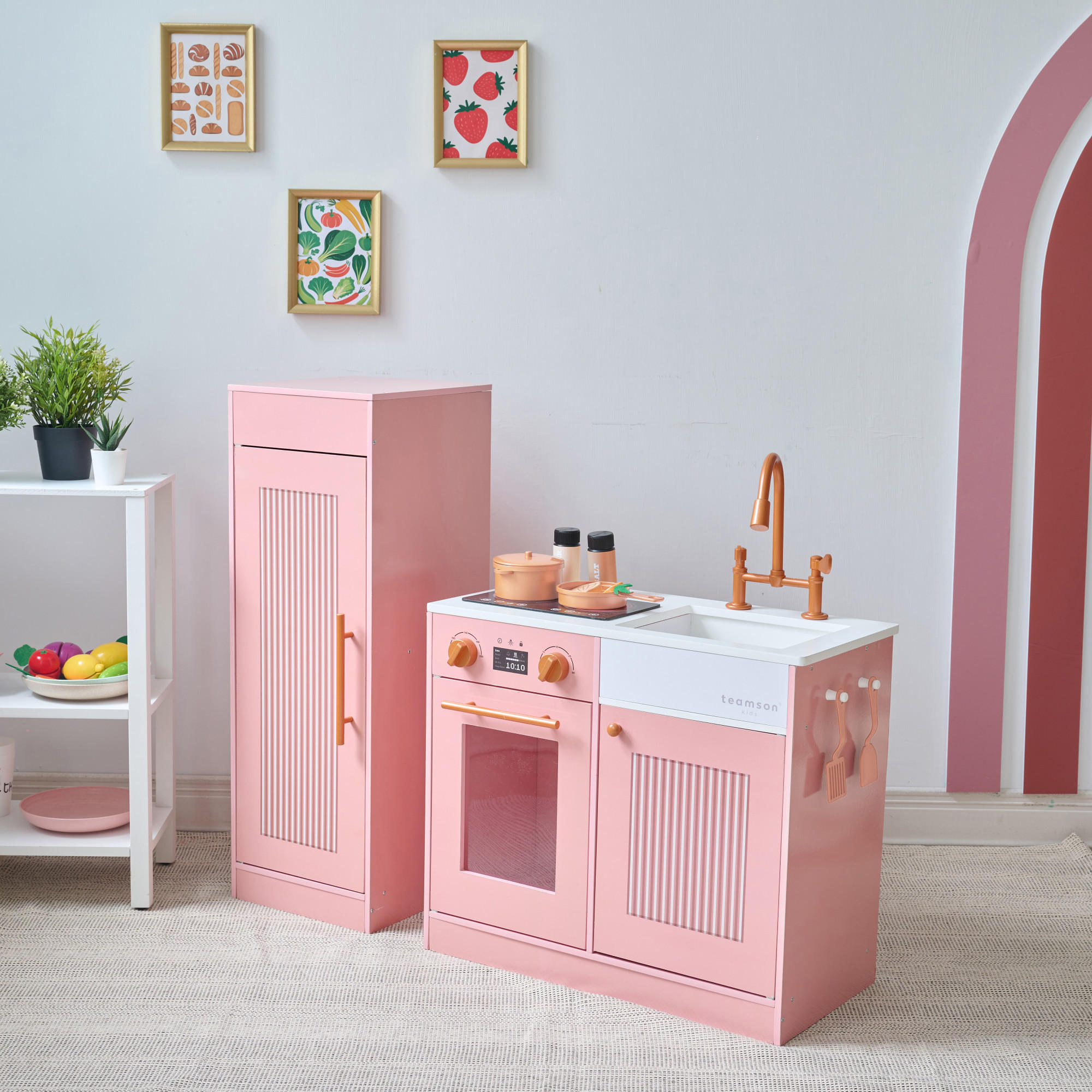 KINDERKÜCHE Chester Pfirsich - Pink, Holzwerkstoff (85/30/80cm) - Teamson Kids