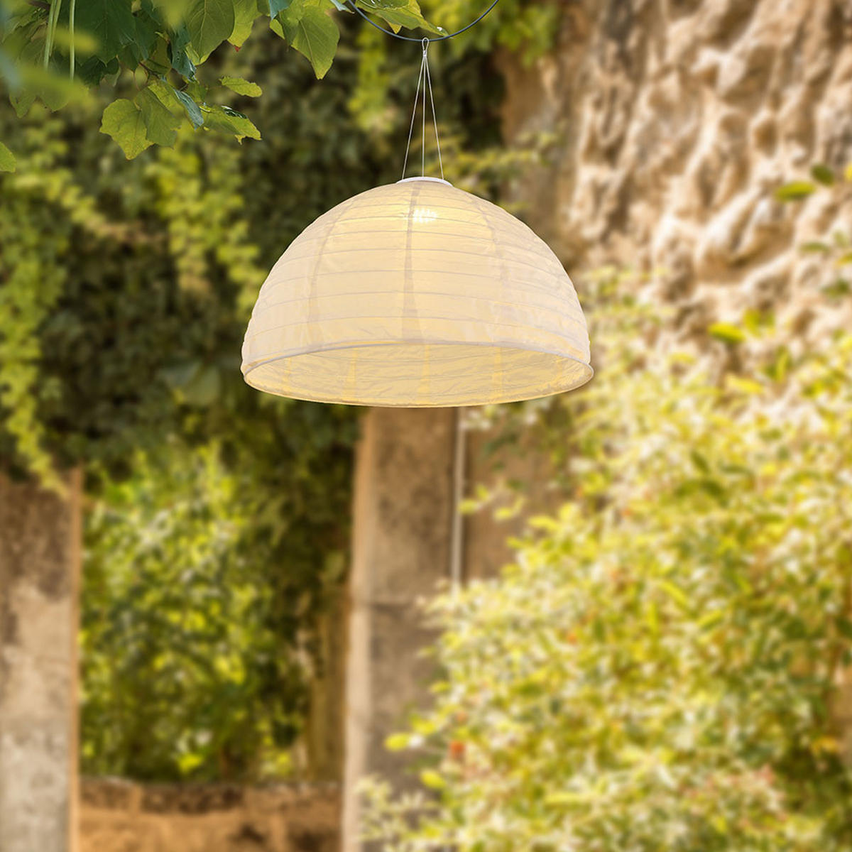 LED AUSSENHÄNGELAMPE Leinen Weiß 2er Set - Weiß, Textil (40/40/30cm) - Globo Lighting