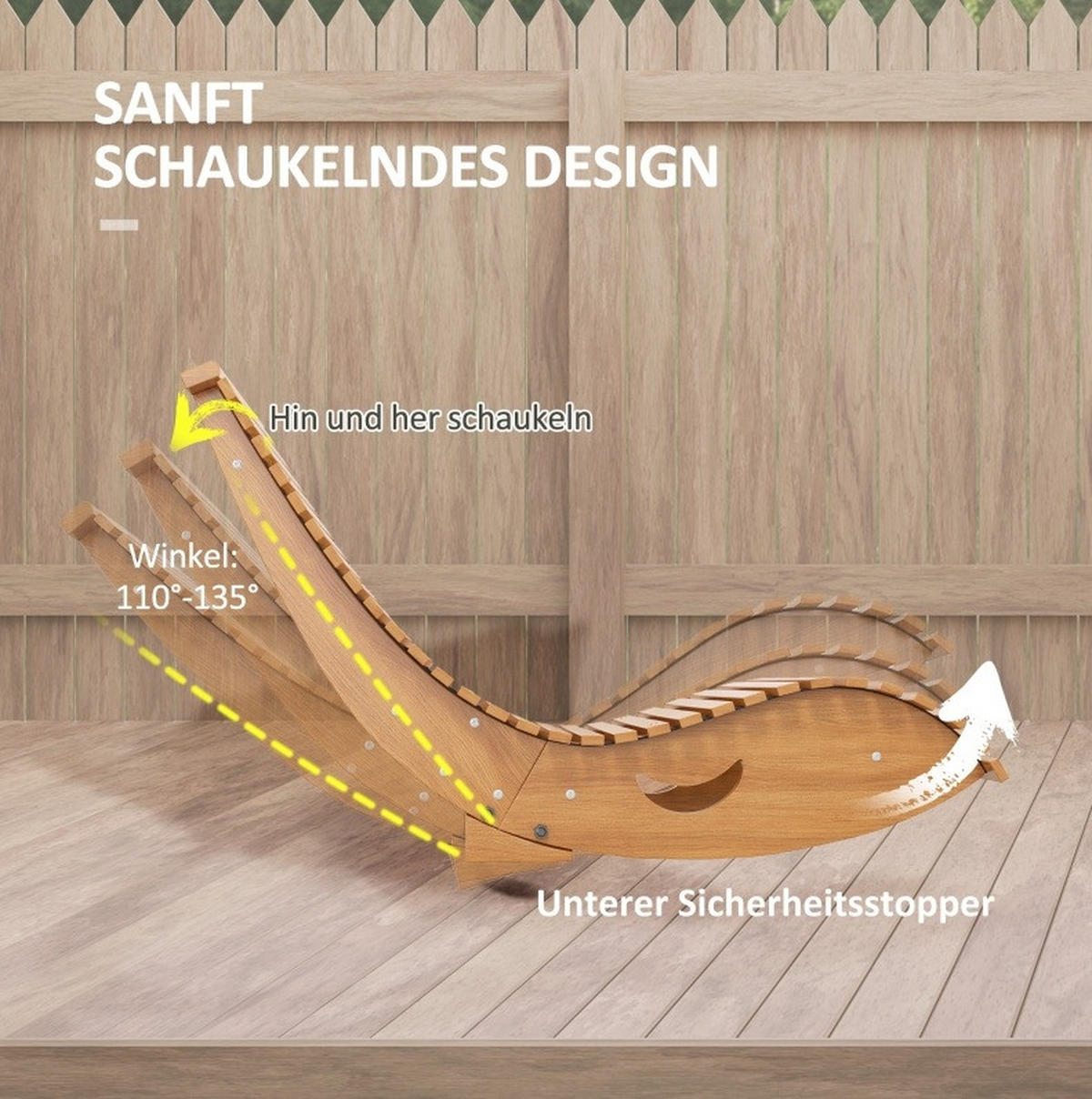 SCHAUKELLIEGE Garten-Schaukelstuhl 130/60/60 cm aus Holz mit verstellbarer Schaukelbasis Teak - Naturfarben, Holz (60/60/130cm) - Modenvie